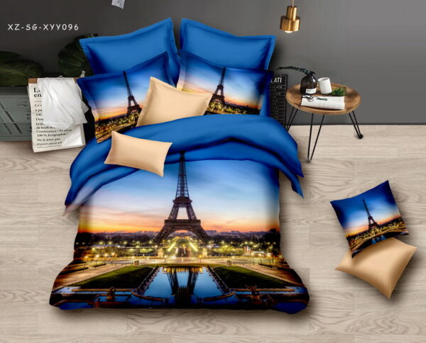 LUNA ágynemű garnitúra 7 részes 5D sötétkék Eiffel-torony.